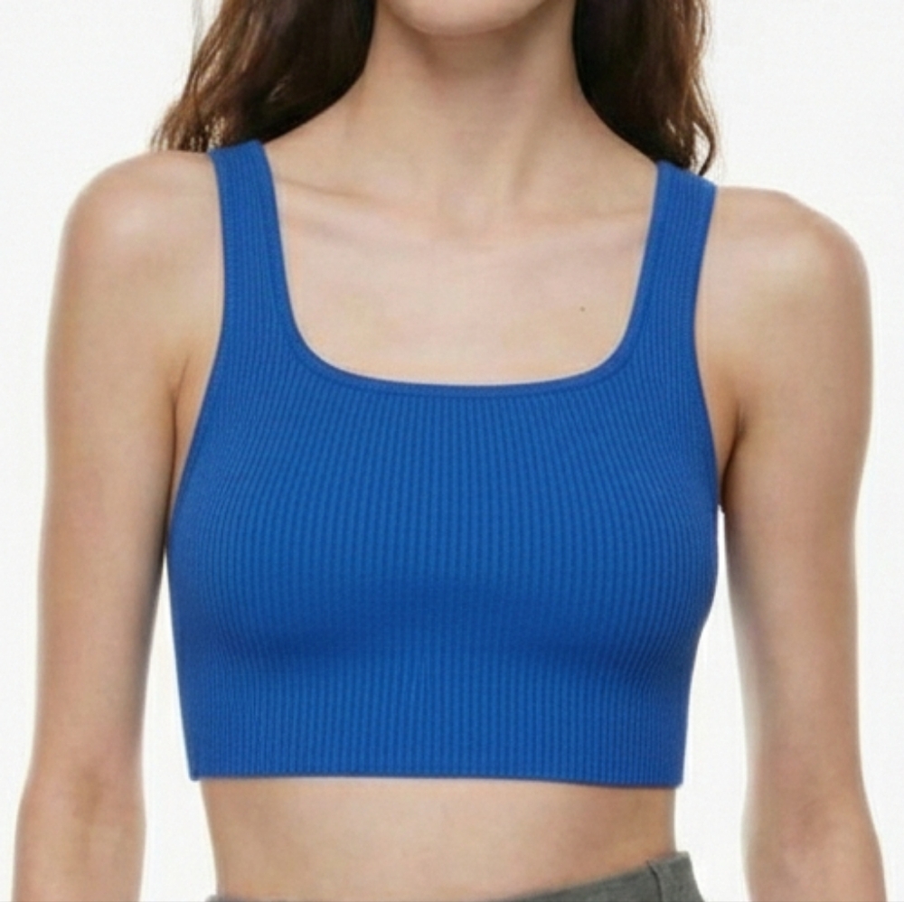 Aritzia Babaton Sculpt Knit Square Neck Cropped Tank Top Royal Blue Size 2XS